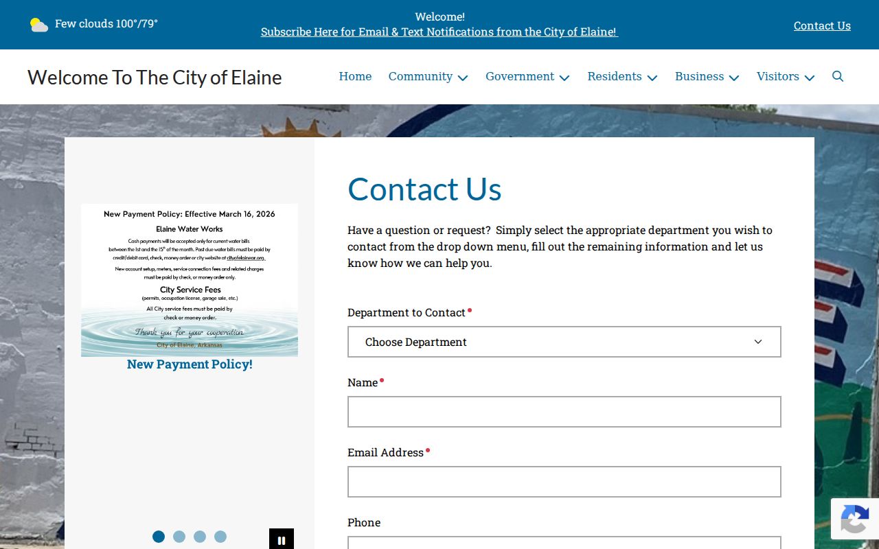 Elaine court records contact context from the official city page