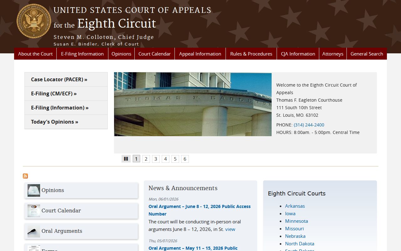 Lexa court records comparison with the federal Eighth Circuit docket system