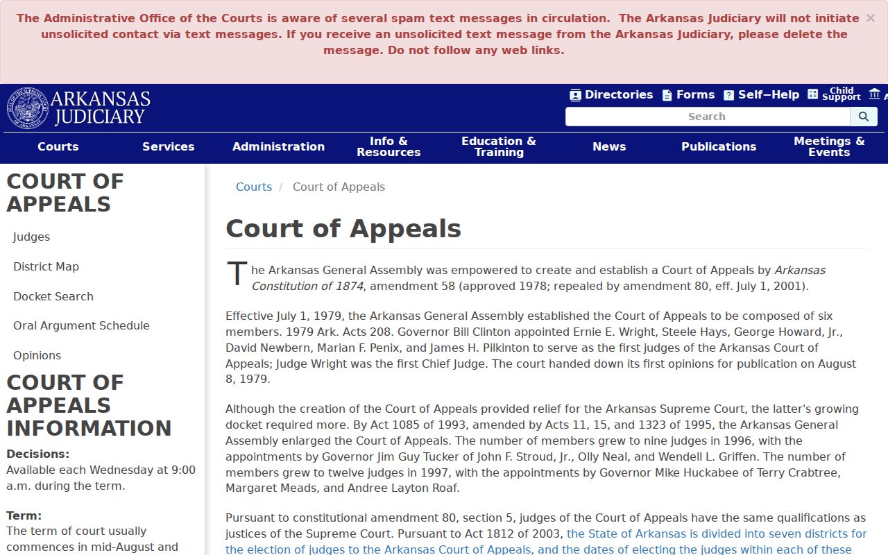 Phillips County court schedule Arkansas Court of Appeals calendar layer